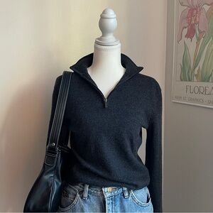 Saks Fifth Avenue Quarter Zip Sweater Small Merino Wool Gray Minimalist Luxury